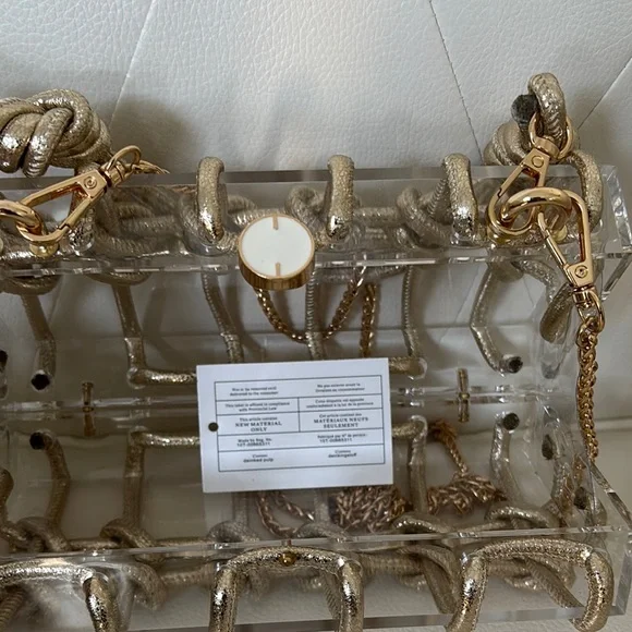 Gold Braided, Gold chain, Two Way Box Clutch & Shoulder Bag, Transparent bag. Mini Bags